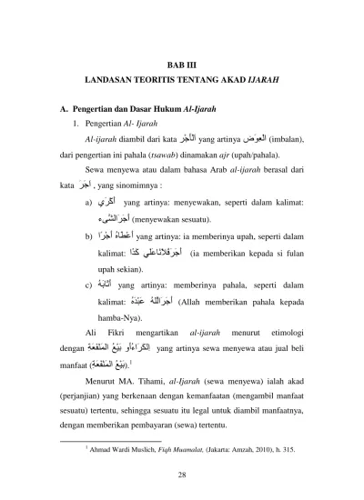 Bab Iii Landasan Teoritis Tentang Akad Ijarah