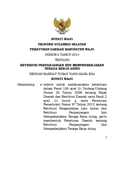 BUPATI WAJO PROVINSI SULAWESI SELATAN PERATURAN DAERAH KABUPATEN WAJO ...