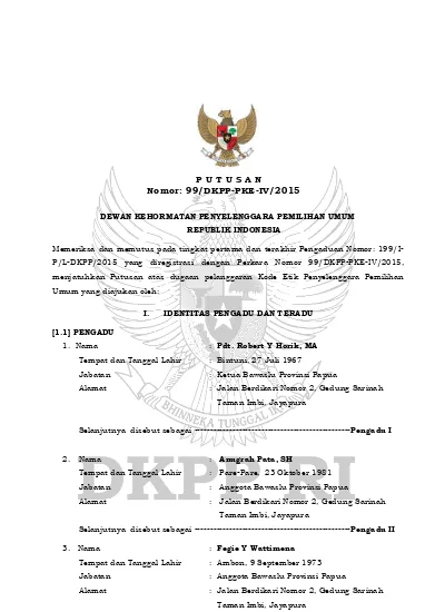 P U T U S A N Nomor: 99/DKPP-PKE-IV/2015