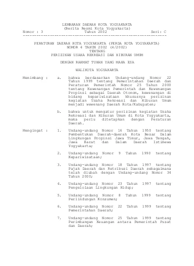 PERATURAN DAERAH KOTA YOGYAKARTA (PERDA KOTA YOGYAKARTA) NOMOR 4 TAHUN ...