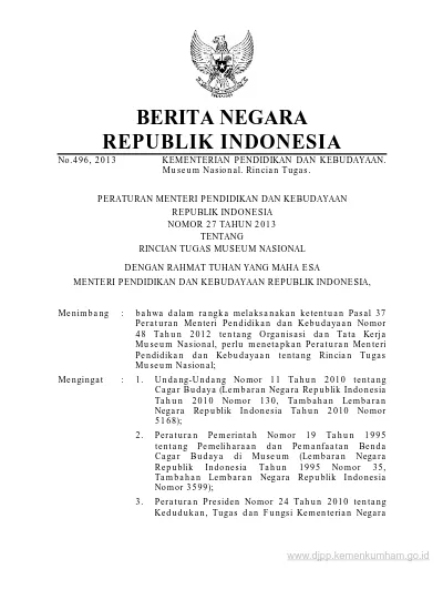 BERITA NEGARA. KEMENTERIAN PENDIDIKAN DAN KEBUDAYAAN. Museum Nasional ...