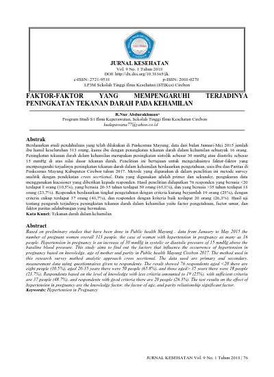 Faktor Faktor Yang Mempengaruhi Terjadinya Peningkatan Tekanan Darah Pada Kehamilan