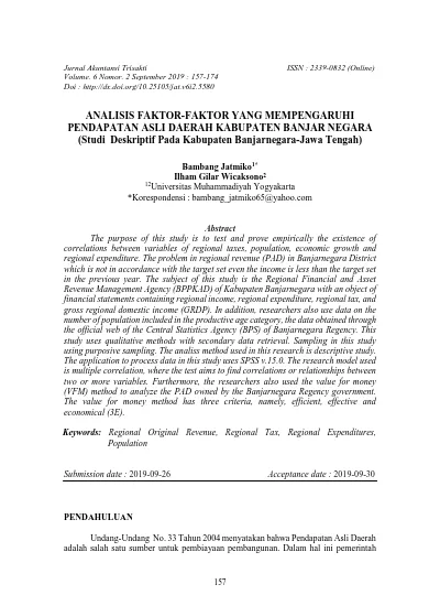 ANALISIS FAKTOR-FAKTOR YANG MEMPENGARUHI PENDAPATAN ASLI DAERAH ...