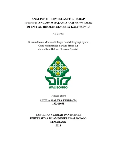 Analisis Hukum Islam Terhadap Penentuan Ujrah Dalam Akad Rahn Emas Di Bmt Al Hikmah Semesta Kaliwungu