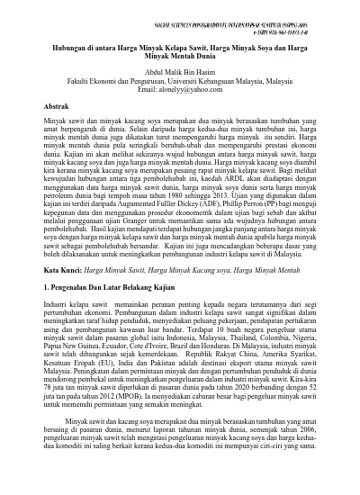 Kesan Perubahan Permintaan Minyak Sawit Di Malaysia Terhadap Perubahan Harga Minyak Sayuran Lain