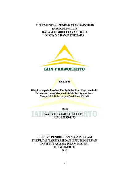 Top Pdf Implementasi Pendekatan Saintifik Kurikulum 2013 Dalam Pembelajaran Fiqih Di Mts Negeri 2 Banjarnegara 123dok Com