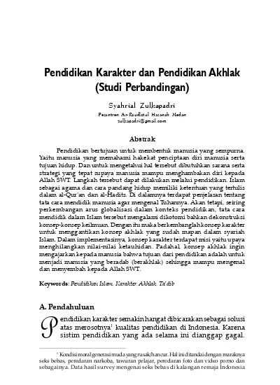 Pendidikan Karakter Dan Pendidikan Akhlak (Studi Perbandingan)