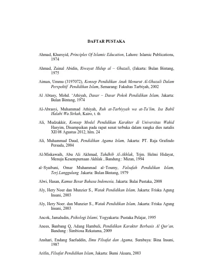 Studi Analisis Pemikiran Al Ghazali Tentang Pendidikan Karakter Anak Di Dalam Kitab Ayyuhal Walad