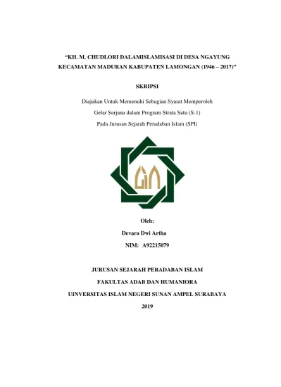 Kh M Chudlori Dalam Islamisasi Di Desa Ngayung Kecamatan Maduran Kabupaten Lamongan 1946 2017