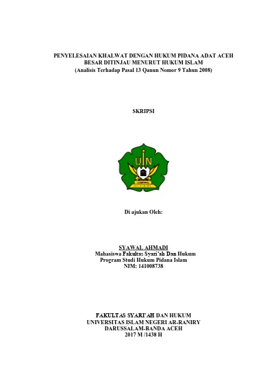 Top Pdf Penyelesaian Khalwat Dengan Hukum Pidana Adat Aceh Besar Ditinjau Menurut Hukum Islam 123dok Com