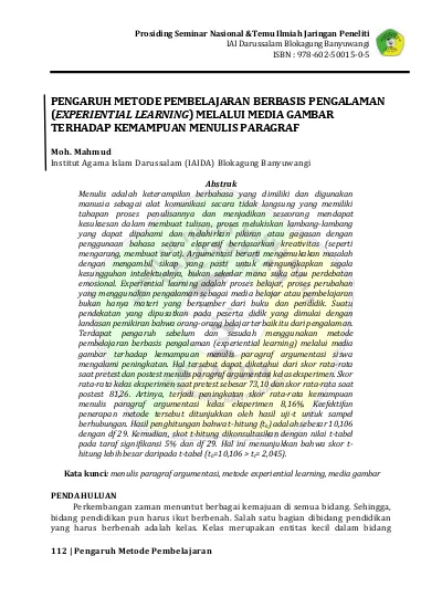 Pengaruh Metode Pembelajaran Berbasis Pengalaman (Experiential Learning ...