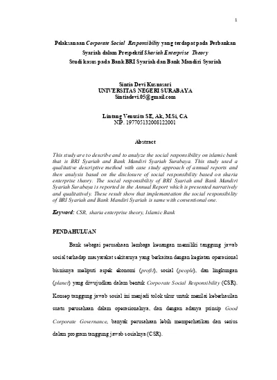 Pelaksanaan Corporate Social Responsibility Yang Terdapat Pada Perbankan Syariah Dalam Prespektif Shariah Enterprise Theory Studi Kasus Pada Bank Bri Syariah Dan Bank Mandiri Syariah