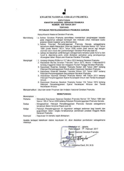 LAMPIRAN KEPUTUSAN KWARTIR NASIONAL GERAKAN PRAMUKA NOMOR : 038 TAHUN ...