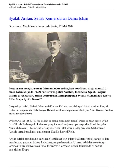 Syakib Arslan Sebab Kemunduran Dunia Islam