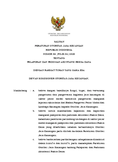 SALINAN PERATURAN OTORITAS JASA KEUANGAN REPUBLIK INDONESIA NOMOR 56 ...