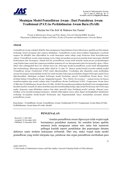 Meninjau Model Pentadbiran Awam Dari Pentabiran Awam Tradisional Pat Ke Perkhidmatan Awam Baru Peab