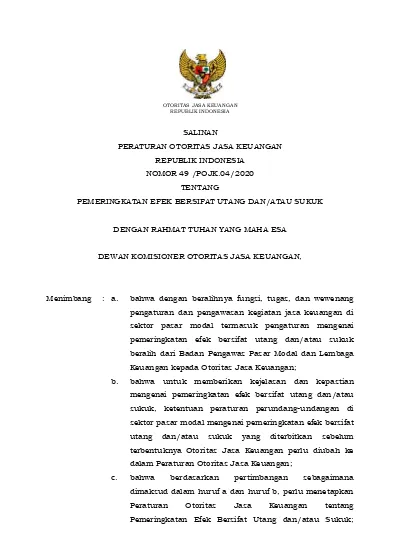 SALINAN PERATURAN OTORITAS JASA KEUANGAN REPUBLIK INDONESIA NOMOR 49 ...