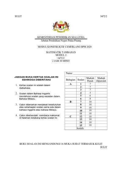 Sulit 3472 2 Kementerian Pendidikan Malaysia Jabatan Pendidikan Negeri Pulau Pinang Modul Konstruktif Cemerlang Spm 2020