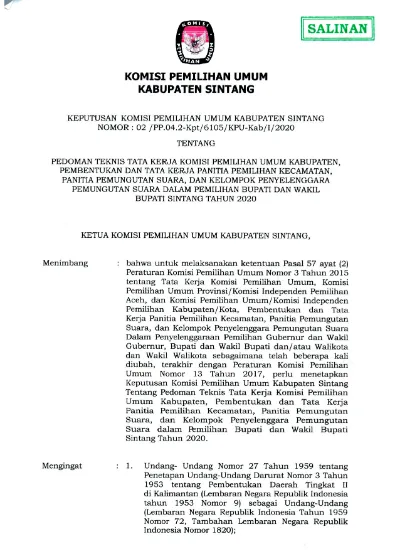 Undang Undang Nomor 7 Tahun 2017 Tentang Pemilihan Umum (Lembaran ...