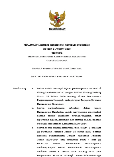 PERATURAN MENTERI KESEHATAN REPUBLIK INDONESIA NOMOR 21 TAHUN 2020 ...