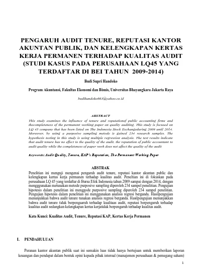 Budi Supri Handoko Program Akuntansi Fakultas Ekonomi Dan Bisnis Universitas Bhayangkara Jakarta Raya