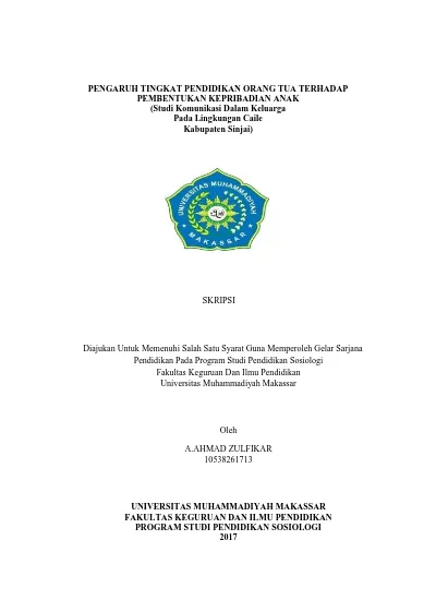 PENGARUH TINGKAT PENDIDIKAN ORANG TUA TERHADAP PEMBENTUKAN KEPRIBADIAN ...