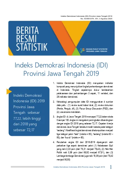 Indeks Demokrasi Indonesia (IDI) Provinsi Jawa Tengah 2019