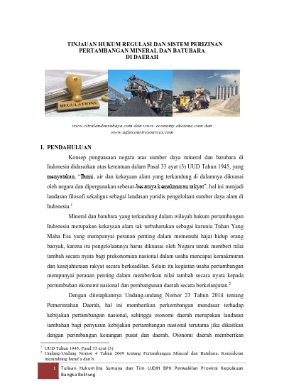 TINJAUAN HUKUM REGULASI DAN SISTEM PERIZINAN PERTAMBANGAN MINERAL DAN ...