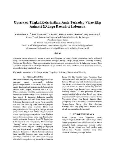 Observasi Tingkat Ketertarikan Anak Terhadap Video Klip Animasi 2d Lagu Daerah Di Indonesia