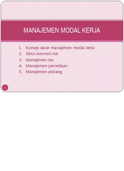 MANAJEMEN MODAL KERJA. 1. Konsep Dasar Manajemen Modal Kerja 2. Siklus ...