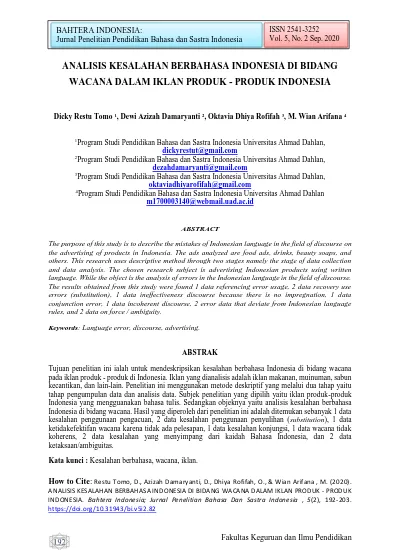 Analisis Kesalahan Berbahasa Indonesia Di Bidang Wacana Dalam Iklan Produk Produk Indonesia