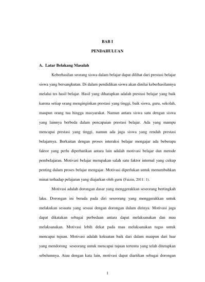 Engaruh Motivasi Terhadap Prestasi Belajarpada Siswa Mts Bahrul Ulum Kecamatan Ukuikabupaten Pelalawan