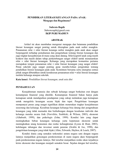 Pendidikan Literasi Keuangan Pada Anak: Mengapa Dan Bagaimana?