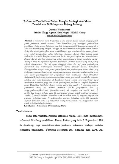 Reformasi Pendidikan Dalam Rangka Peningkatan Mutu Pendidikan Di ...
