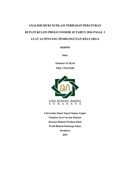 Analisis Hukum Islam Terhadap Peraturan Bupati Kulon Progo Nomor 18 Tahun 2016 Pasal 1 Ayat 14 Tentang Pembangunan Keluarga