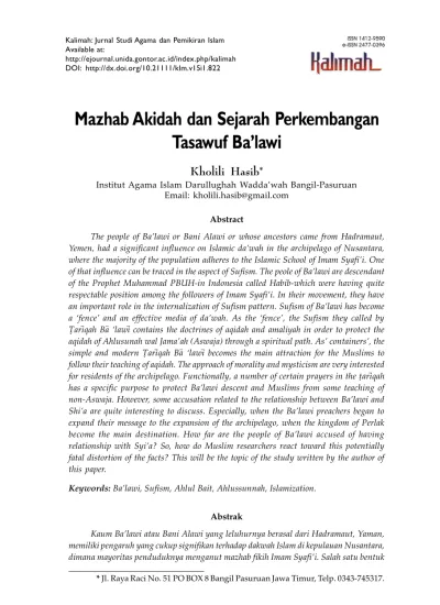 Mazhab Akidah Dan Sejarah Perkembangan Tasawuf Ba Lawi