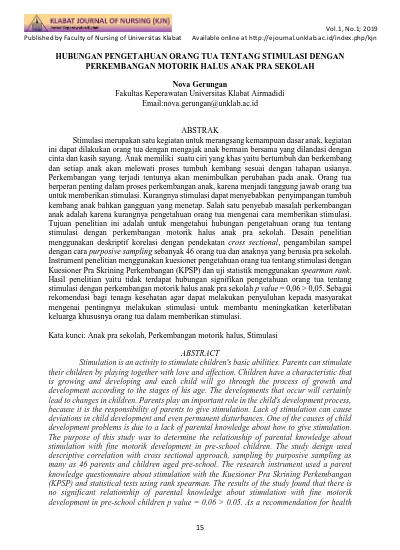 Top Pdf Hubungan Pengetahuan Orang Tua Tentang Stimulasi Dengan Perkembangan Motorik Halus Anak Pra Sekolah 123dok Com