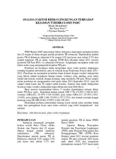 Analisa Faktor Risiko Lingkungan Terhadap Kejadian Tuberkulosis Paru