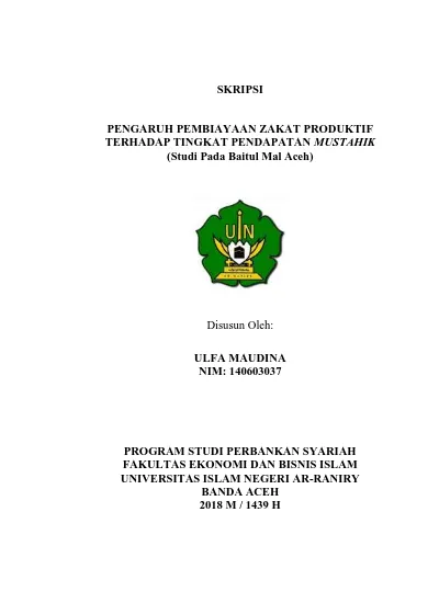 Pengaruh Pembiayaan Zakat Produktif Terhadap Tingkat Pendapatan Mustahik Studi Pada Baitul Mal Aceh