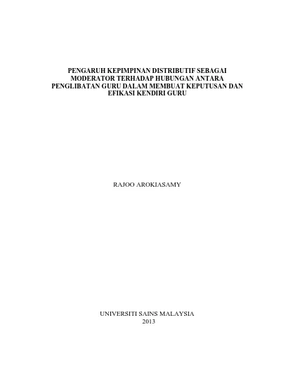 Pengaruh Kepimpinan Distributif Sebagai Moderator Terhadap Hubungan ...