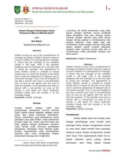 Top Pdf Kafaah Sebagai Pertimbangan Dalam Perkawinan Menurut Mazhab Syafi I 123dok Com