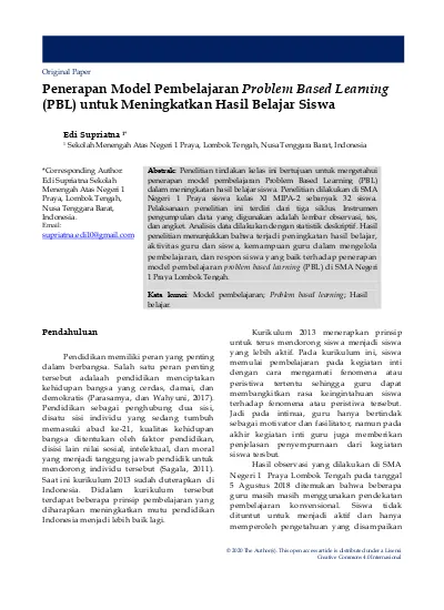 Penerapan Model Pembelajaran Problem Based Learning (PBL) Untuk ...