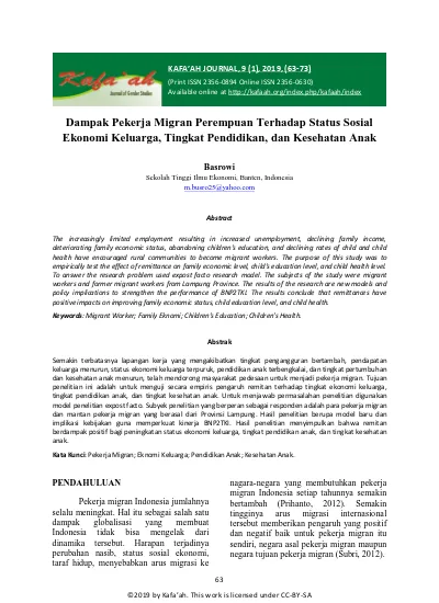 Top Pdf Dampak Pekerja Migran Perempuan Terhadap Status Sosial Ekonomi Keluarga Tingkat Pendidikan Dan Kesehatan Anak 123dok Com