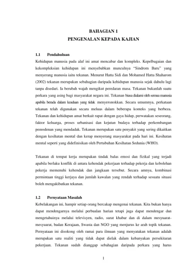 Tekanan Kerja Di Kalangan Kakitangan Awam Di Ibupejabat Polis Kontinjen Selangor Shah Alam Khashimah Bt Hj Ismail