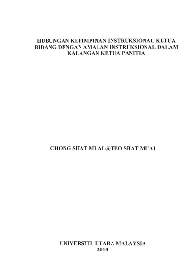 Hubungan Kepimpinan Instruksional Ketua Bidang Dengan Amalan Instruksional Dalam Kalangan Ketua Panitia