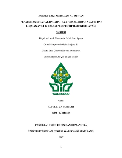 Konsep Laktasi Dalam Al Qur An Penafsiran Surat Al Baqarah Ayat 233 Al Ahqaf Ayat 15 Dan Luqman Ayat 14 Dalam Perspektif Ilmu Kesehatan