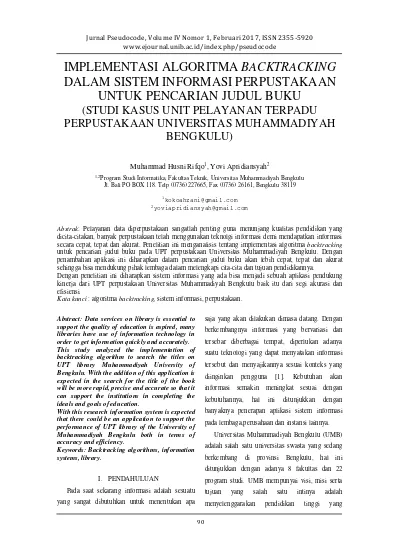 Top Pdf Implementasi Algoritma Backtracking Dalam Sistem Informasi Perpustakaan Untuk Pencarian Judul Buku Studi Kasus Unit Pelayanan Terpadu Perpustakaan Universitas Muhammadiyah Bengkulu 123dok Com