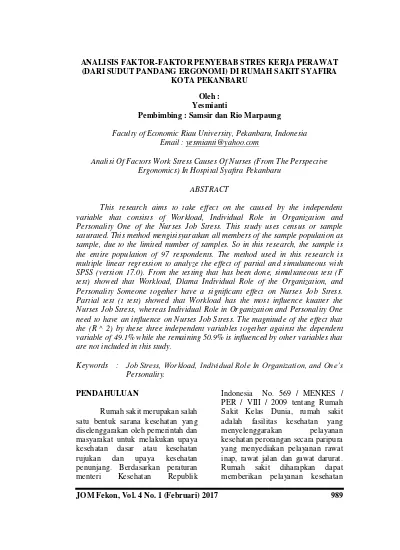 Analisis Faktor Penyebab Stres Di Kalang 1