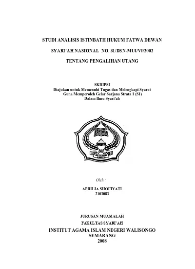 Top Pdf Studi Analisis Istinbath Hukum Fatwa Dewan Syari Ah Nasional No 31 Dsn Mui Vi 2002 Tentang Pengalihan Utang 123dok Com