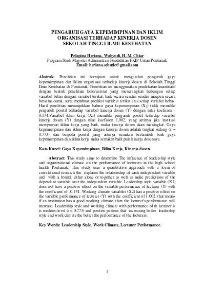 Top Pdf Pengaruh Gaya Kepemimpinan Dan Komunikasi Organisasi Terhadap Peningkatan Kinerja Pegawai Di Sekolah Tinggi Ilmu Kesehatan Kota Pontianak 123dok Com